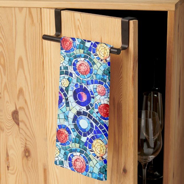 Gaudi Inspired Multicolor Mosaic Pattern Tea Towel (Thirds Fold)