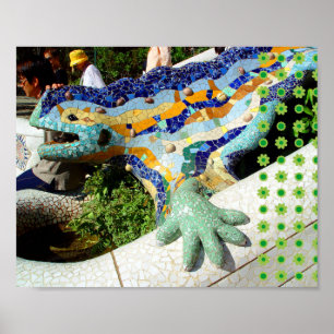 Gaudi Lizard Hand & Green Flowers poster