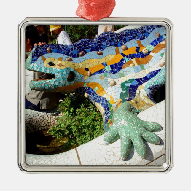 Gaudi Lizard Mosaics Metal Tree Decoration (Front)