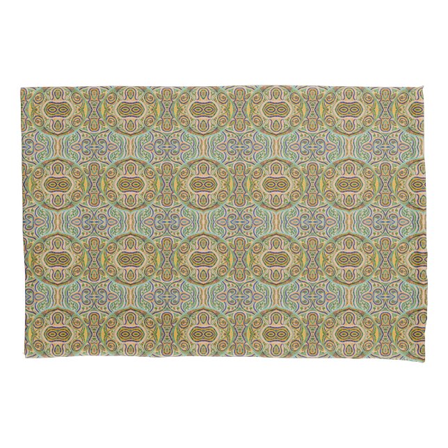 Gaudí Mosaic Inspired Pattern – Colourful Abstract Pillowcase (Front-Left)