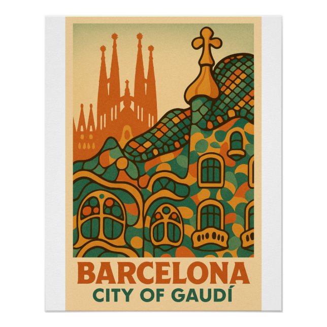 Gaudí’s Retro Dream – Barcelona Travel Poster (Front)