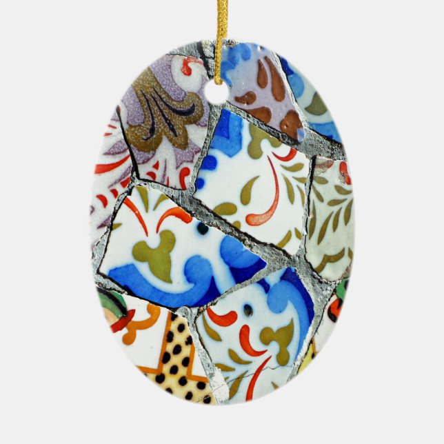Gaudi's Park Guell Mosaic Tiles Ceramic Ornament (Front)