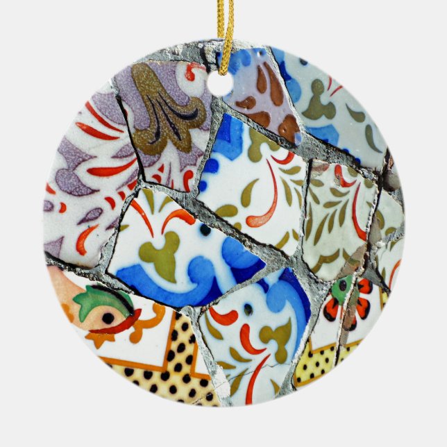 Gaudi's Park Guell Mosaic Tiles Ceramic Ornament (Front)