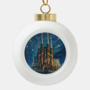 Gaudi's Starry Dream   Barcelona Sagrada Familia Ceramic Ball Christmas Ornament