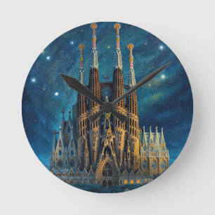 Gaudi's Starry Dream Barcelona Sagrada Familia Round Clock