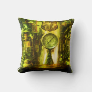 Gauge and Two Brass Lanterns on Fire Truck Cushion