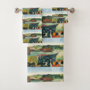 Gauguin Haystacks in Brittany Vintage Art Poster Bath Towel Set