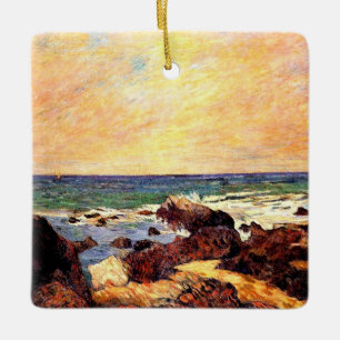 Gauguin - Rocks and Sea, 1886, painting Ceramic Ornament