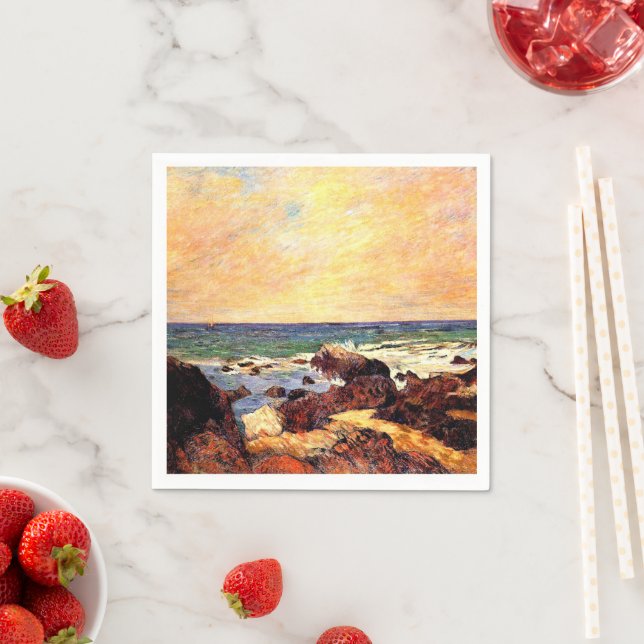 Gauguin - Rocks and Sea, 1886, painting Napkin (Insitu)