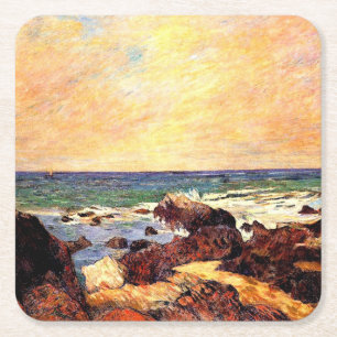 Gauguin - Rocks and Sea, fine art, Square Paper Coaster