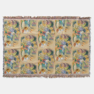 Gauguin Still Life with Cat Vintage Floral Art Throw Blanket