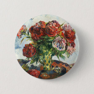 Gauguin Still Life with Peonies Vintage Art Print 6 Cm Round Badge
