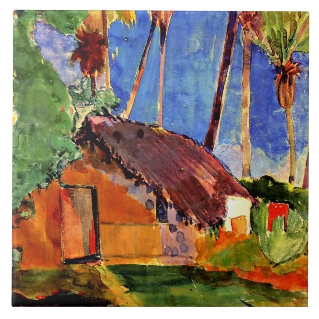Gauguin - Thatched Hut under the Palms Ceramic Tile (Front)