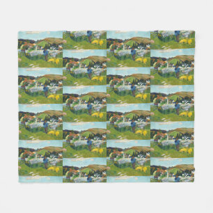 Gauguin The Swineherd Vintage Rural Art Poster Fleece Blanket