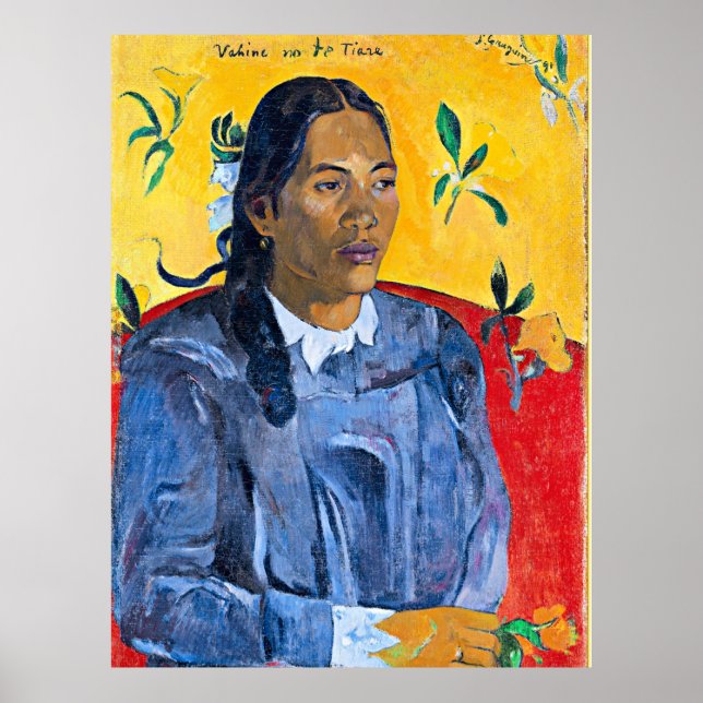 Gauguin - Woman with a Flower, portrait painting Poster (Front)