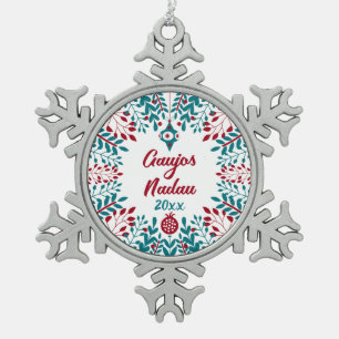 Gaujos Nadau, Gascon Christmas Greeting Snowflake Pewter Christmas Ornament