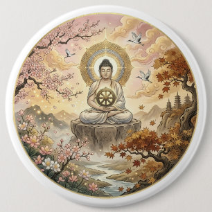 Gautam Buddh Meditation Art Button - Peaceful Dham