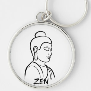 Gautam Buddha Minimalist Zen Line Art Silver Keych Key Ring