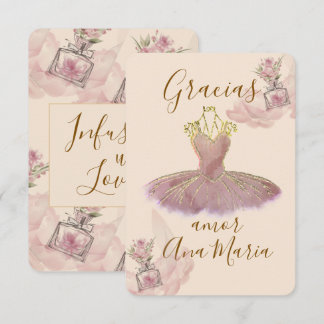 Gauzy Mauve  Gold Ballerina Dress  Floral Perfume Thank You Card
