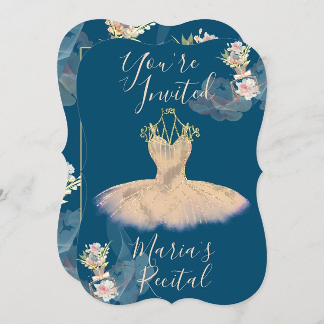 Gauzy Rose Gold Ballerina Dress Floral Perfume Invitation (Front/Back)