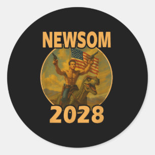 Gavin Newsom 2028 Bold Patriotic Leader Riding Din Classic Round Sticker