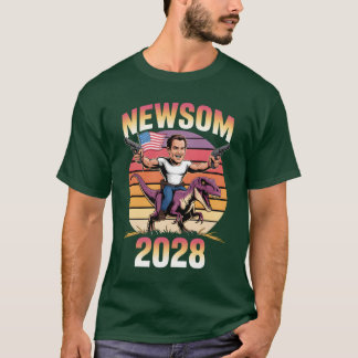 Gavin Newsom 2028 Bold Patriotic Leader Riding Din T-Shirt