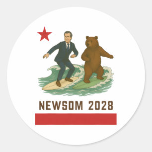 Gavin Newsom 2028 Election California Flag Surfing Classic Round Sticker