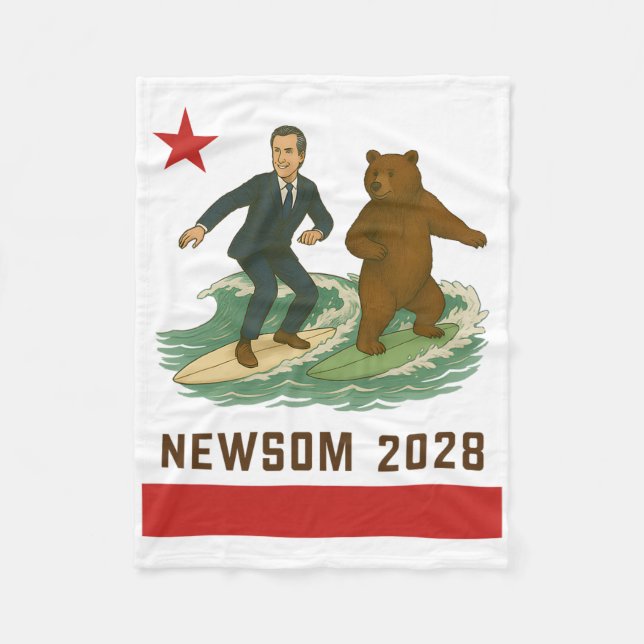Gavin Newsom 2028 Election California Flag Surfing Fleece Blanket (Front)