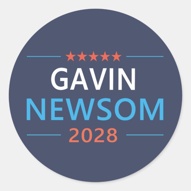 Gavin Newsom 2028 For President Classic Round Sticker (Front)