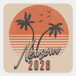 Gavin Newsom 2028 For President Palm Tree Sunset Square Sticker