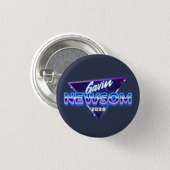 Gavin Newsom 2028 For President Retro 80s 3 Cm Round Badge (Front & Back)