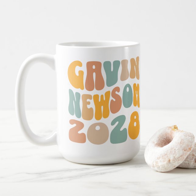 Gavin Newsom 2028 For President Wavy Text Coffee Mug (With Donut)