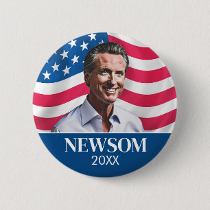 Gavin Newsom Campaign Photo with Flag 6 Cm Round Badge