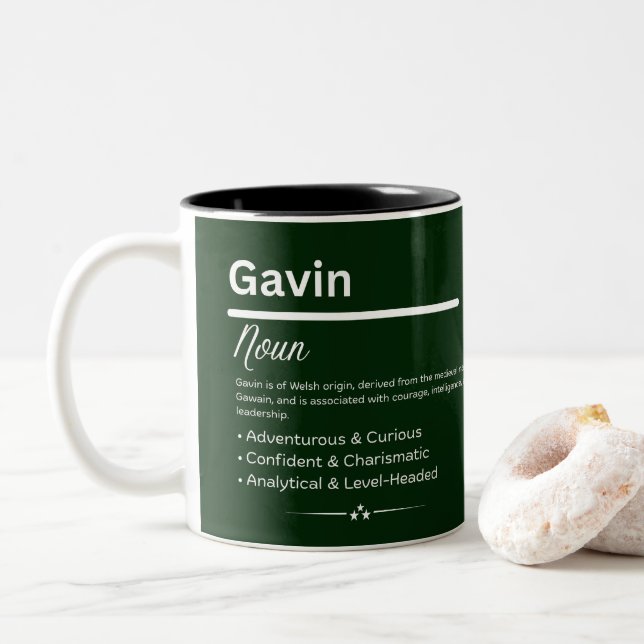 Gavin Personalized Name Two-Tone Coffee Mug (With Donut)