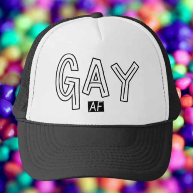 Gay AF Black & White Typography Trucker Hat (Creator Uploaded)