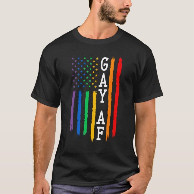 Gay AF Pride American Flag   LGBTQ Gay Pride Month T-Shirt (Front)