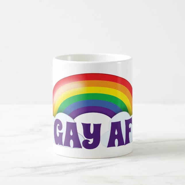 'Gay AF' rainbow and clouds Coffee Mug (Center)