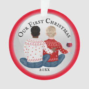 Gay African American & caucasian couple PHOTO Ornament