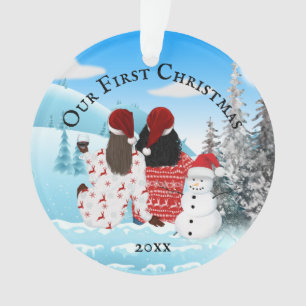 Gay African American couple snowman DIY photo Ornament