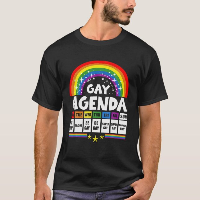 Gay Agenda Funny Queer Pride Gift Lesbian Bi T-Shirt (Front)