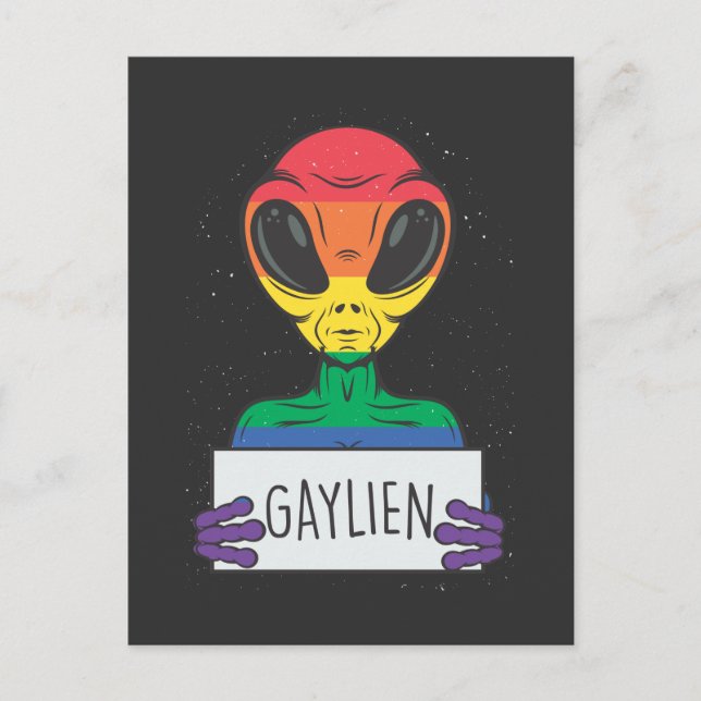 Gay Alien Boyfriend Rainbow Bisexual Pride Postcard (Front)