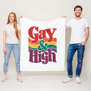 Gay And High Retro LGBTQ Pride Flag Fleece Blanket