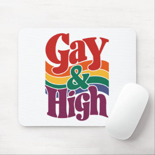 Gay And High Retro LGBTQ Pride Flag Mouse Pad