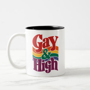 Gay And High Retro LGBTQ Pride Flag Two-Tone Coffee Mug