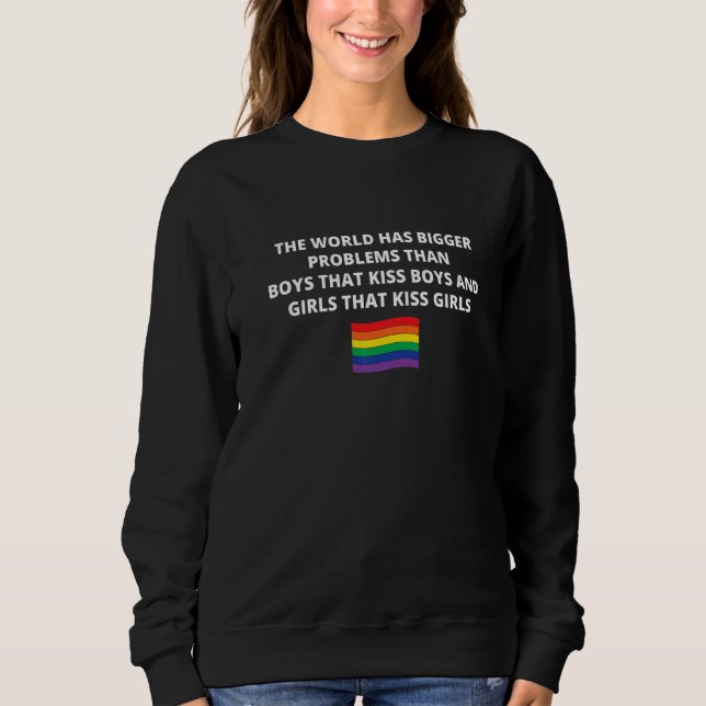 Gay And Lesbian Ally Pride Rainbow Kissing Social  Sweatshirt (Front)