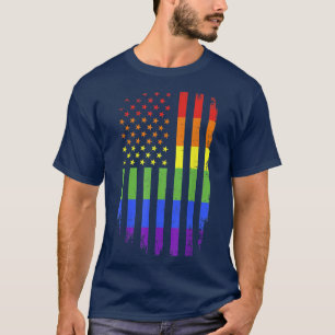 Gay and lesbian pride month support rainbow US ame T-Shirt