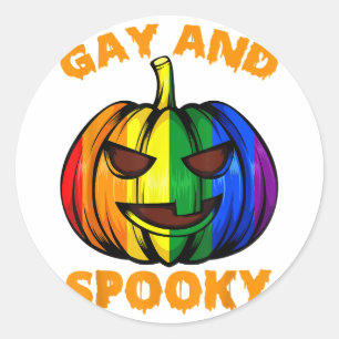 Gay And Spooky Halloween Rainbow Pumpkin LGBTQ+ Ga Classic Round Sticker