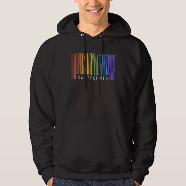 Gay Barcode California Pride LGBTQ Trendy Rainbow  Hoodie (Front)