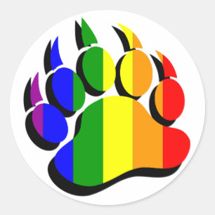 Gay Bear claw  rainbow with black shadow Classic Round Sticker