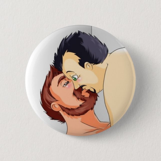 gay bear couple kissing swipes in 6 cm round badge (Front)